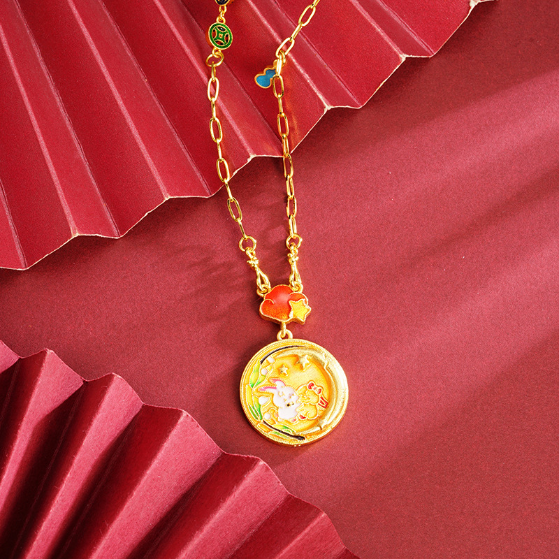 Nuevos productos Shajin Palace Double Face Peony Gote Oil Jade Conejo Collar Redón Retro Versátil Joyas no se desvanecen