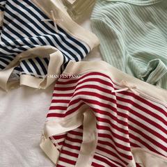 ストライプのねじの下着の女性の中で腰の通気性の日本のかわいい蝶結びの大きいサイズの無痕の純綿の股の少女の三角のズボン