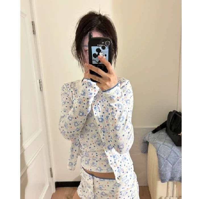 初恋清纯奶甜小象印花开衫女秋季2025新款甜美修身显瘦外穿减龄潮