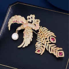 祥瑞之鳥鳳凰胸針奢華大氣別針古典古風原創配飾天然珍珠氣質胸花