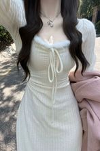 小个子气质温柔风收腰显瘦连衣裙女秋冬绑带内搭打底内搭中长裙子