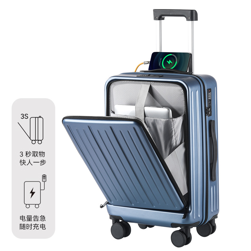 Cubierta frontal abierta con doble Contraseña de bloqueo equipaje viaje de negocios caja de la carretilla unisex de gama alta maleta de cuero caso