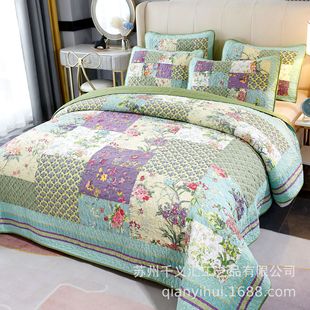 New Cross-Border Three-Piece Set, Quilted Quilt, Floral Splicing Bedding, Three-Piece Set for All Seasons, Pure Cotton Bed Cover