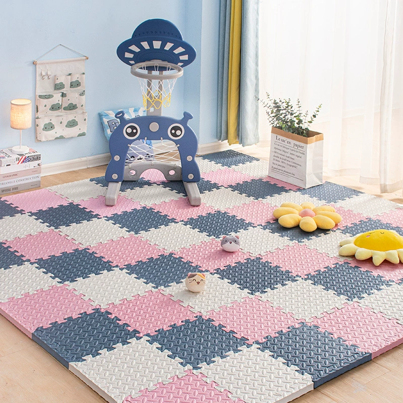 Thickened foam interlocking floor mat for crawling and playtime; soft, non-slip leaf-pattern tiles