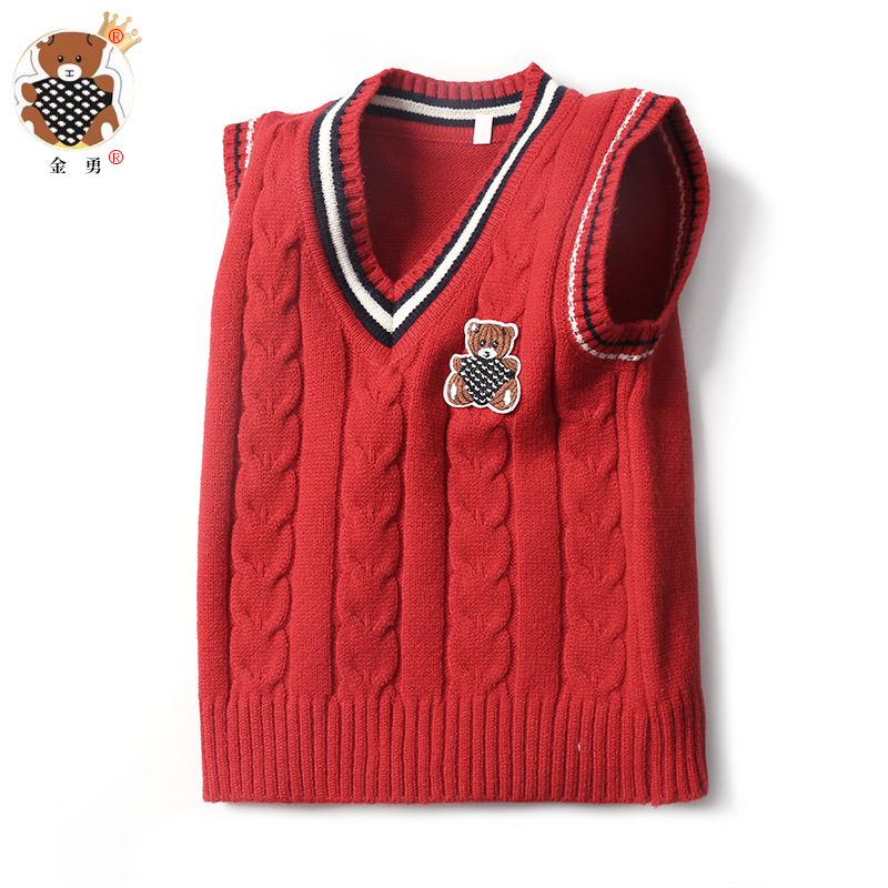 Entrega [Jin Yong] Chaleco de punto para niños bordado chaleco de lana uniforme escolar femenino Chaleco de suéter para niños