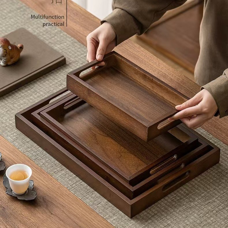 Nuevo estilo chino bambú madera rectángulo comedor hogar comercial té, café, bocadillos para el desayuno, bandeja simple de frutas secas