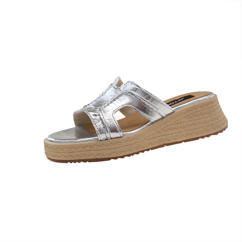 "Miao Lu" Zhao Lusi mismo párrafo ~ Sandalias y pantuflas de una palabra para mujer, zapatos de plataforma de paja para verano, sandalias de tacón alto de suela gruesa