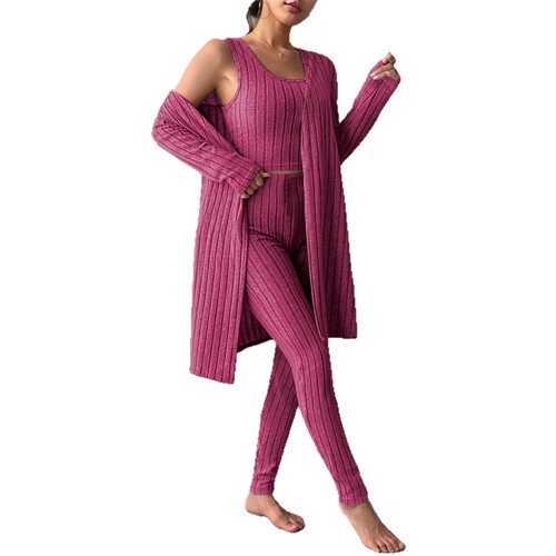 Autumn/Winter European and American Women's Casual V-Neck Sweater and Pants Set with Home Clothes Three-Piece Set