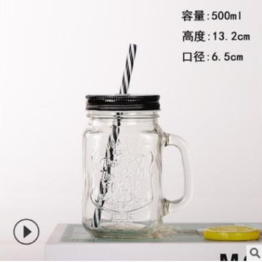 Gradiente al por mayor Mason taza paja mango taza de cerveza taza de la vendimia portátil de vidrio creativo