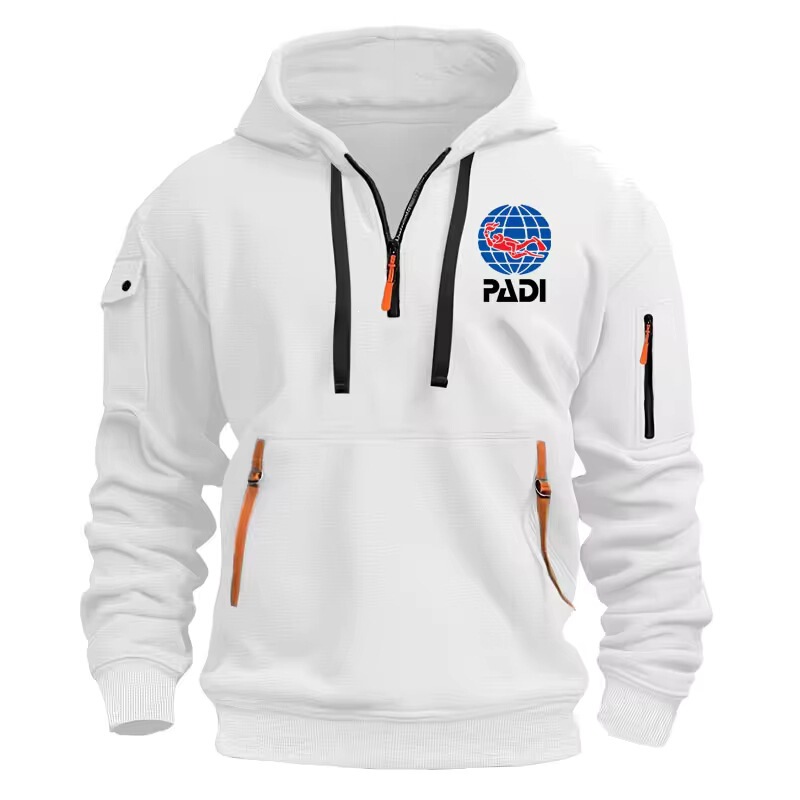 Hip-Hop Men's Hoodie with Scuba Diving Pilot Padi Print, Casual High-Quality Sports Jogging Cotton Half-Zip Hip-Hop Men's Hoodie with Scuba Diving Pilot Padi Print, Casual High-Quality Sports Jogging Cotton Half-Zip