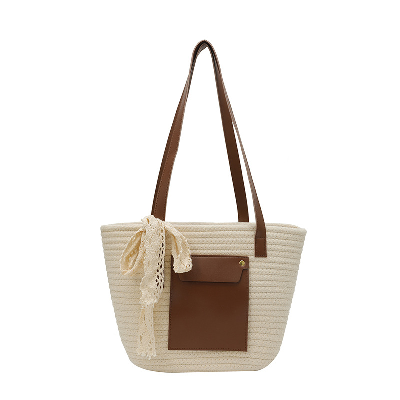 Damen Sommer Strohtasche Mit Farbblock Modische Umhängetasche_voghion.com