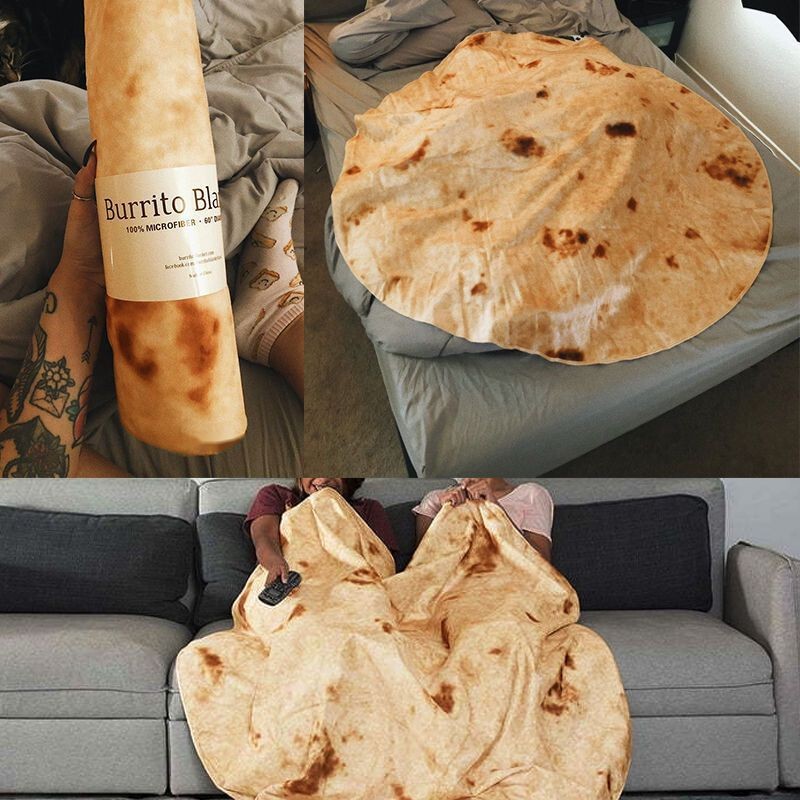 创意趣味大饼披萨饼毯子法兰绒毛毯卷饼午睡盖毯加绒水果超柔软|undefined