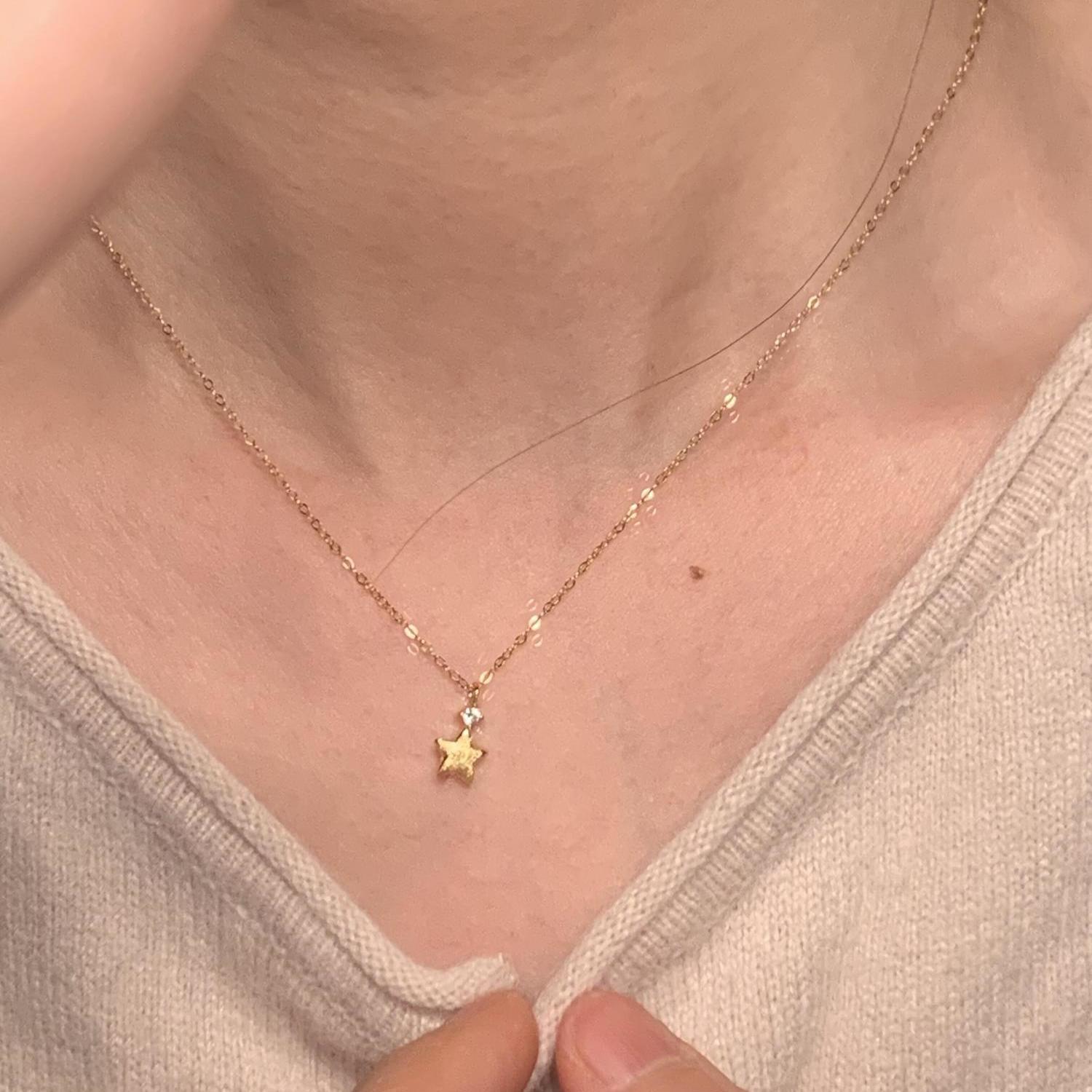 Kuning Wishing Star~Mini Zircon Star Pendant Necklace Simple and Cute Ins Style Korean Style Clavicle Chain