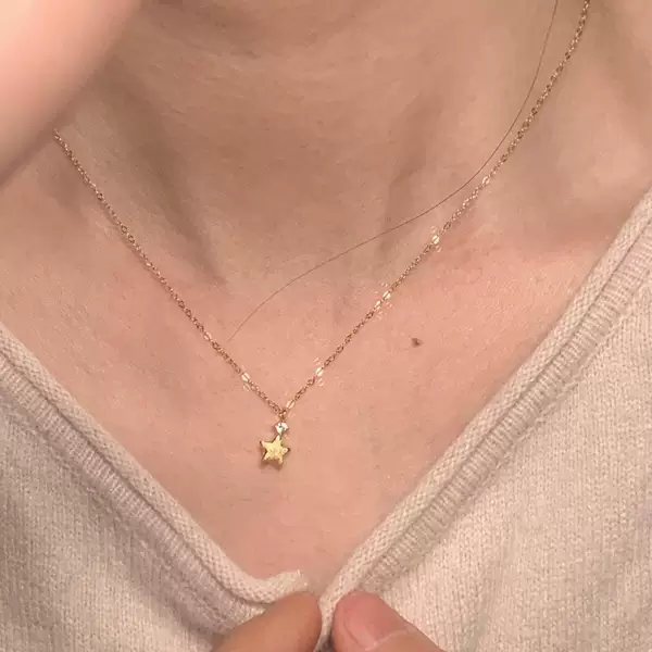 Kuning Wishing Star~Mini Zircon Star Pendant Necklace Simple and Cute Ins Style Korean Style Clavicle Chain