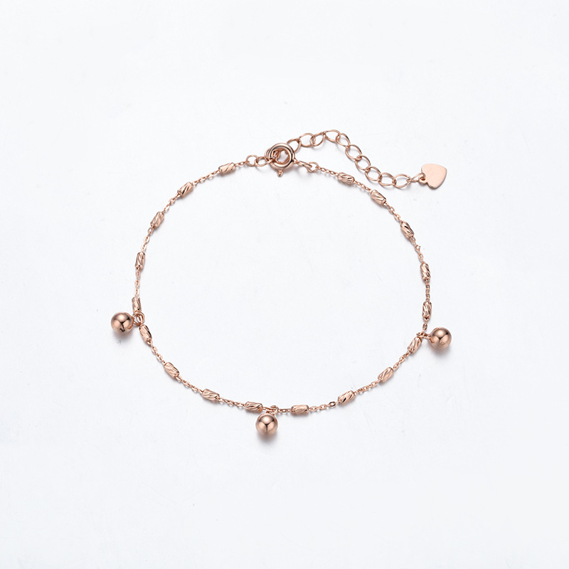 S925 cuentas redondas de plata esterlina pulsera de oro rosa personalidad femenina estilo coreano pulsera de cadena de cilindro a rayas pulsera joyería