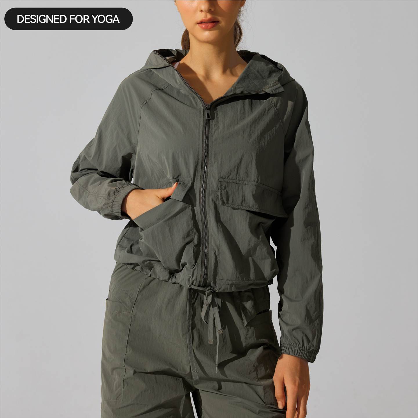 Cross-Border Windproof and Waterproof Jacket, Anti-Uv Fitness Running Sports Jacket, Hooded Drawstring Lightweight Top for Women