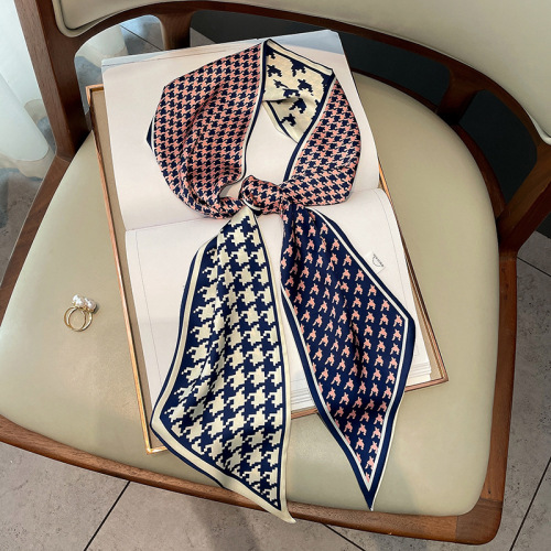  New Houndstooth Korean Style Fashion Printed Small Silk Scarf Women's Early Autumn Retro Decorative Small Scarf Headband Bundle