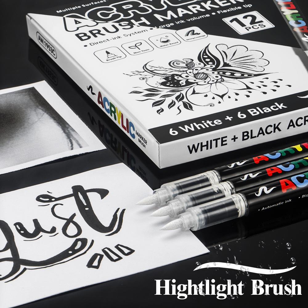 Blanco y negro acrílico líquido directo lápiz de marcado de alta calidad DIY tarjeta negra lápiz de contabilidad de mano lápiz de marcado de pintura suave