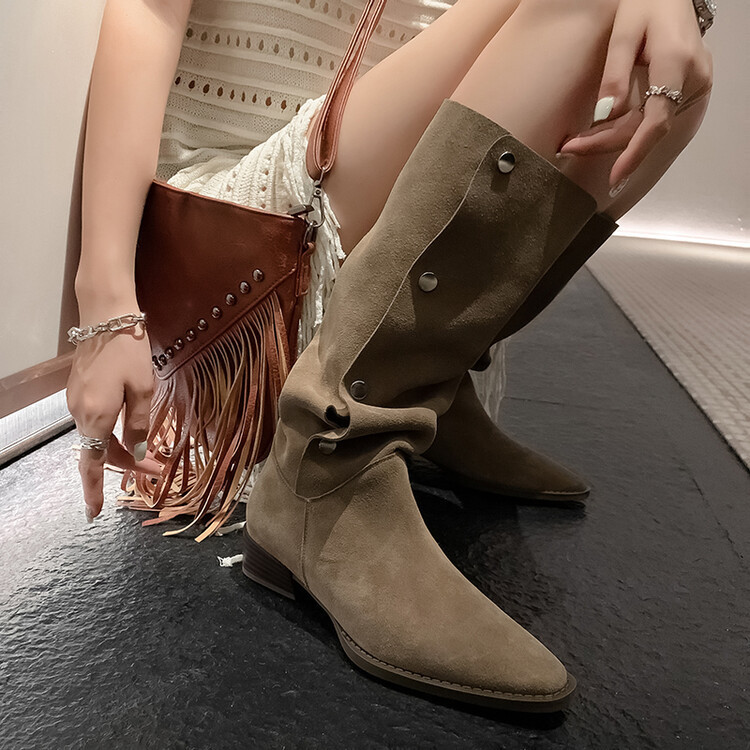 2023 new long boots Women's cow suede two-way long boots autumn and winter new square toe thick low heel comfortable knee-high women's high boots 2023 new long boots Women's cow suede two-way long boots autumn and winter new square toe thick low heel comfortable knee-high women's high boots