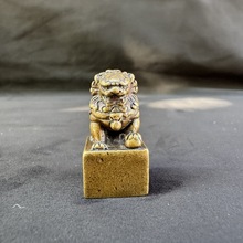 仿古黄铜狮子印章铜印章闲章工艺品小铜狮摆件
