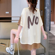 慵懒风韩版撞色大码短袖T恤女夏季新款欧货时尚减龄宽松显瘦上衣