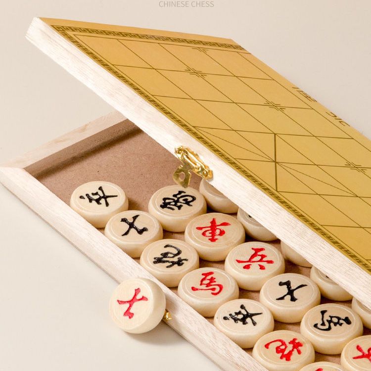 Chinese Chess with Chessboard for Children and Adults Solid Wood Folding Number Primary School Students Portable Chess Book Hot Selling Direct Sales