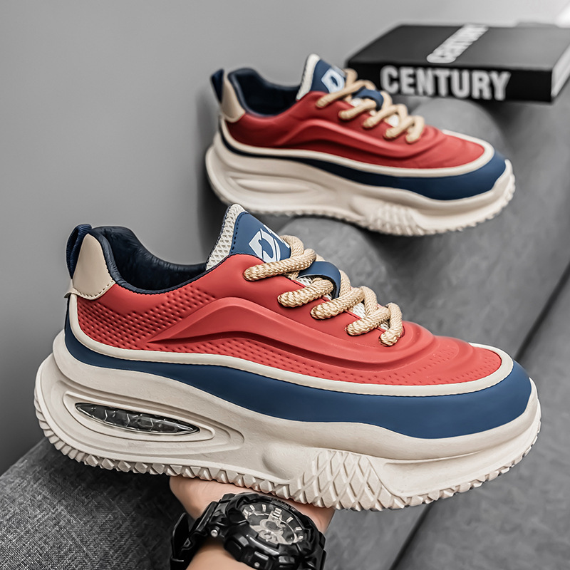 Spring Thick-Soled Leather Platform Dad Sneakers Versatile Color-Block Student Casual Shoes Versatile Men's Shoes_vogvips.com