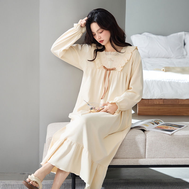 Pijama de primavera y otoño de algodón 2025 nuevo algodón largo simple de alta calidad y tamaño grande se puede usar fuera