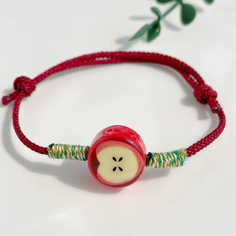 Apple Biscuit ins Little Red Book 同じスタイルの Apple 手織り調節可能なブレスレット ドリップ釉 Apple ペンダント ブレスレット|undefined