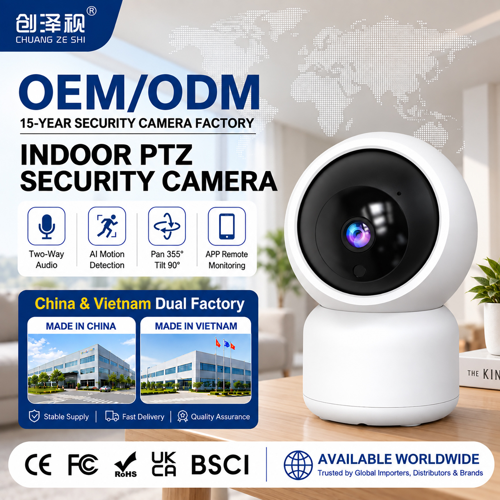 Cámara de Seguridad PTZ Doméstica 2K de Plástico ABS WiFi con Intercomunicador de Voz para Interior