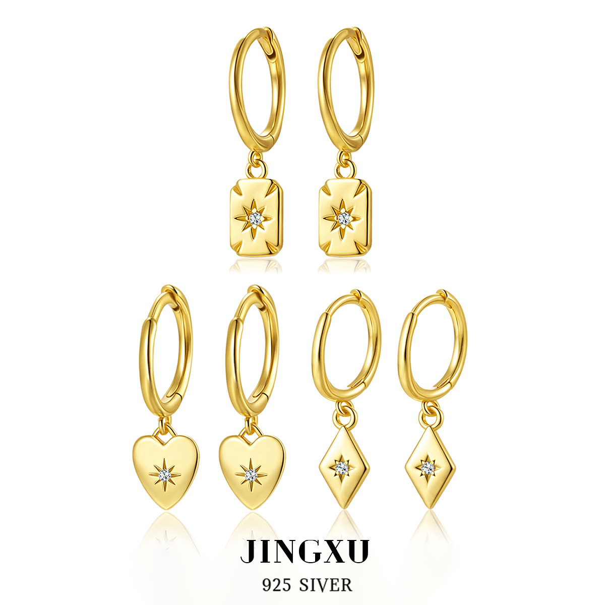 S925 Sterling Silver Earrings Square Heart Geometric Ins Light Luxury High-End Earrings Simple Versatile European and American Ear Clips for Women