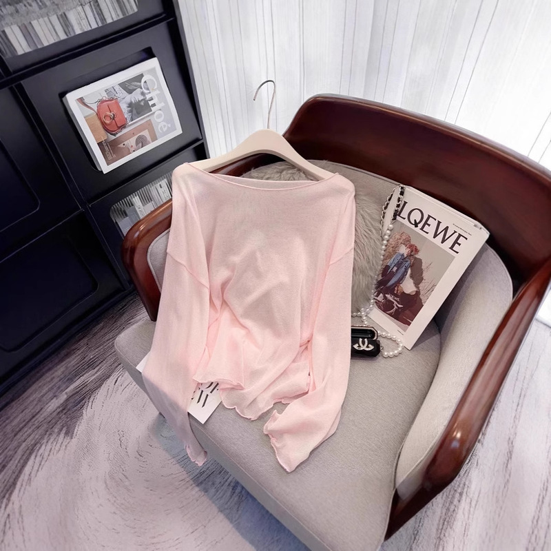 Candy Color Sun Protection Long-Sleeved T-Shirt for Women Summer Thin Loose Lazy Style Pullover Versatile Blouse to Reduce Age