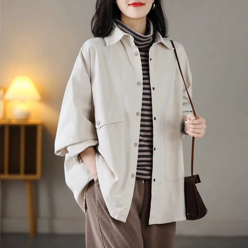 Куртка, тренч для отдыха, длин sleeves, oversize, осень
