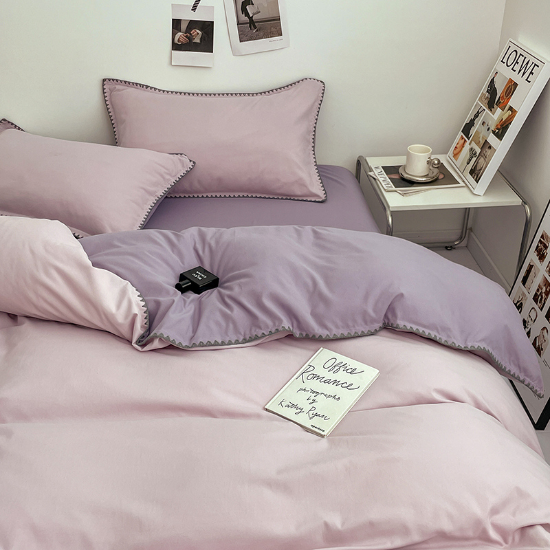 2024 nuevo conjunto de cuatro piezas de cama AB doble colcha de colcha de color sólido de una sola pieza dormitorio de estudiantes sábanas individuales de tres piezas