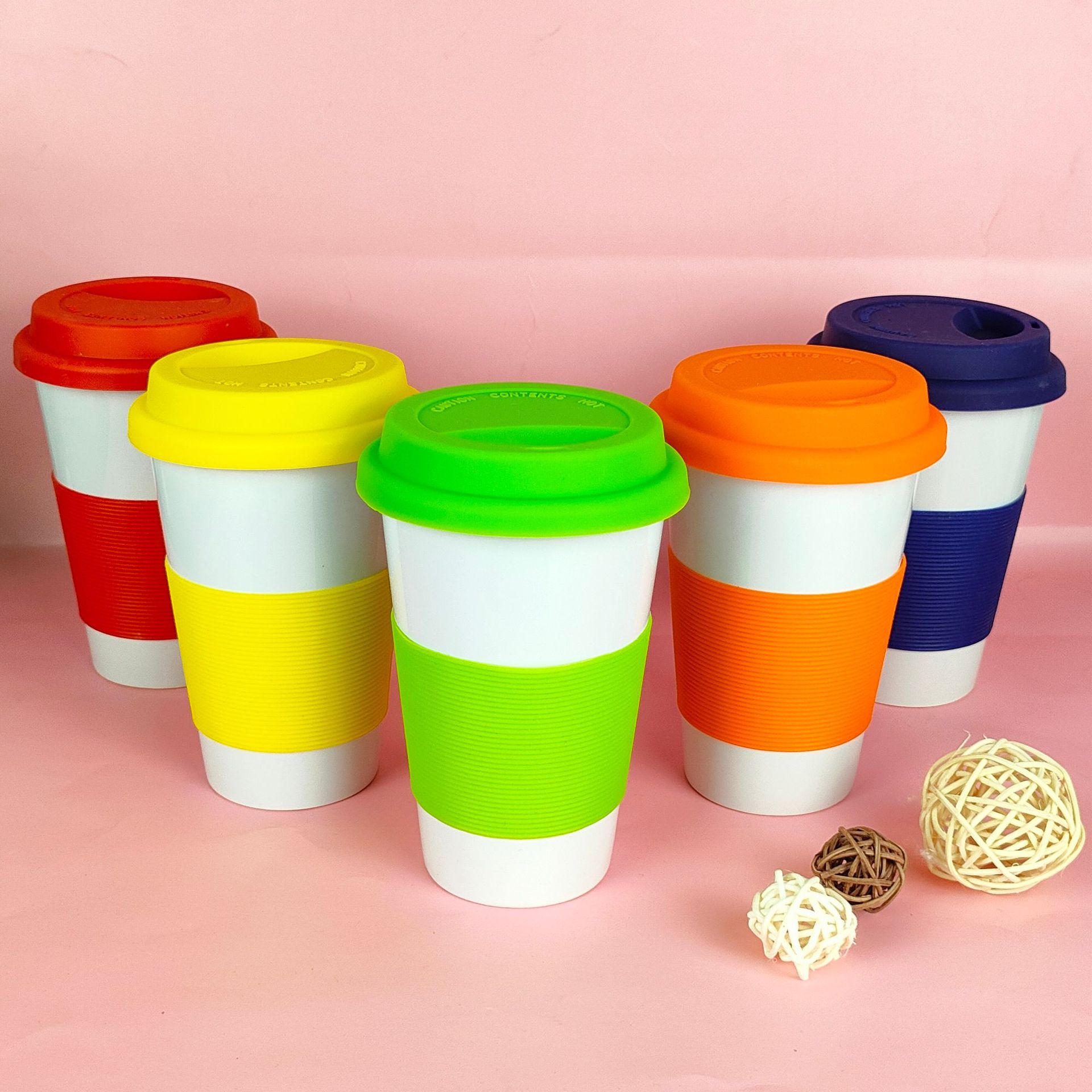 Silicone Set Heat Insulated Ceramic Cup Creative Coffee Cup with Lid Milk Cup Custom Advertising Logo Water Cup Mug