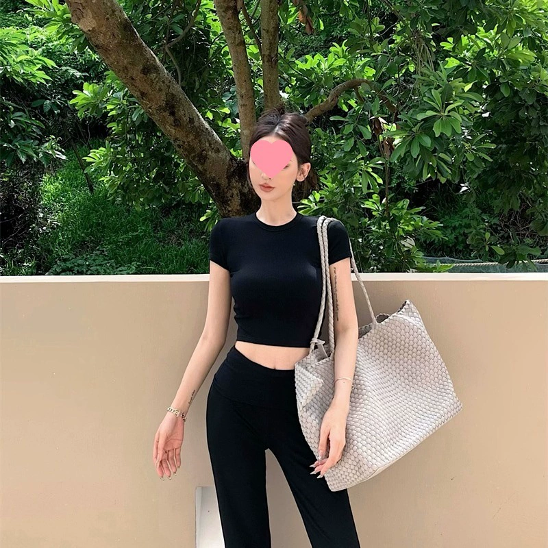 美式气质休闲修身显瘦辣妹上衣裤子套装#A790