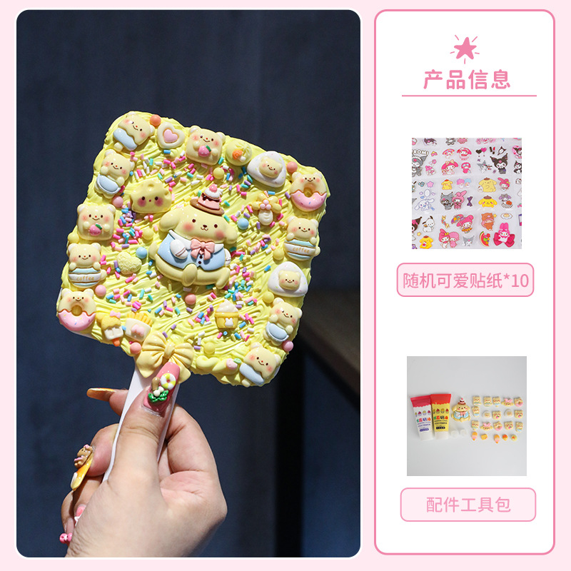 Diy para niños de mano espejo maquillaje material paquete dibujos animados hechos a mano puro pegamento de crema espejo juguete regalos para chicas