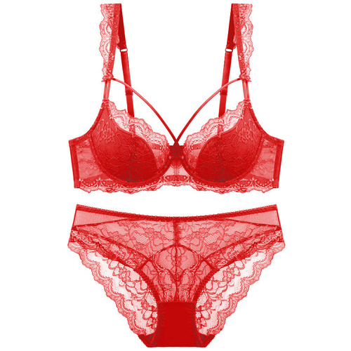 European and American sexy lace underwear for women, thin cotton, big breasts, small, comfortable, breathable, push-up, large size bra set