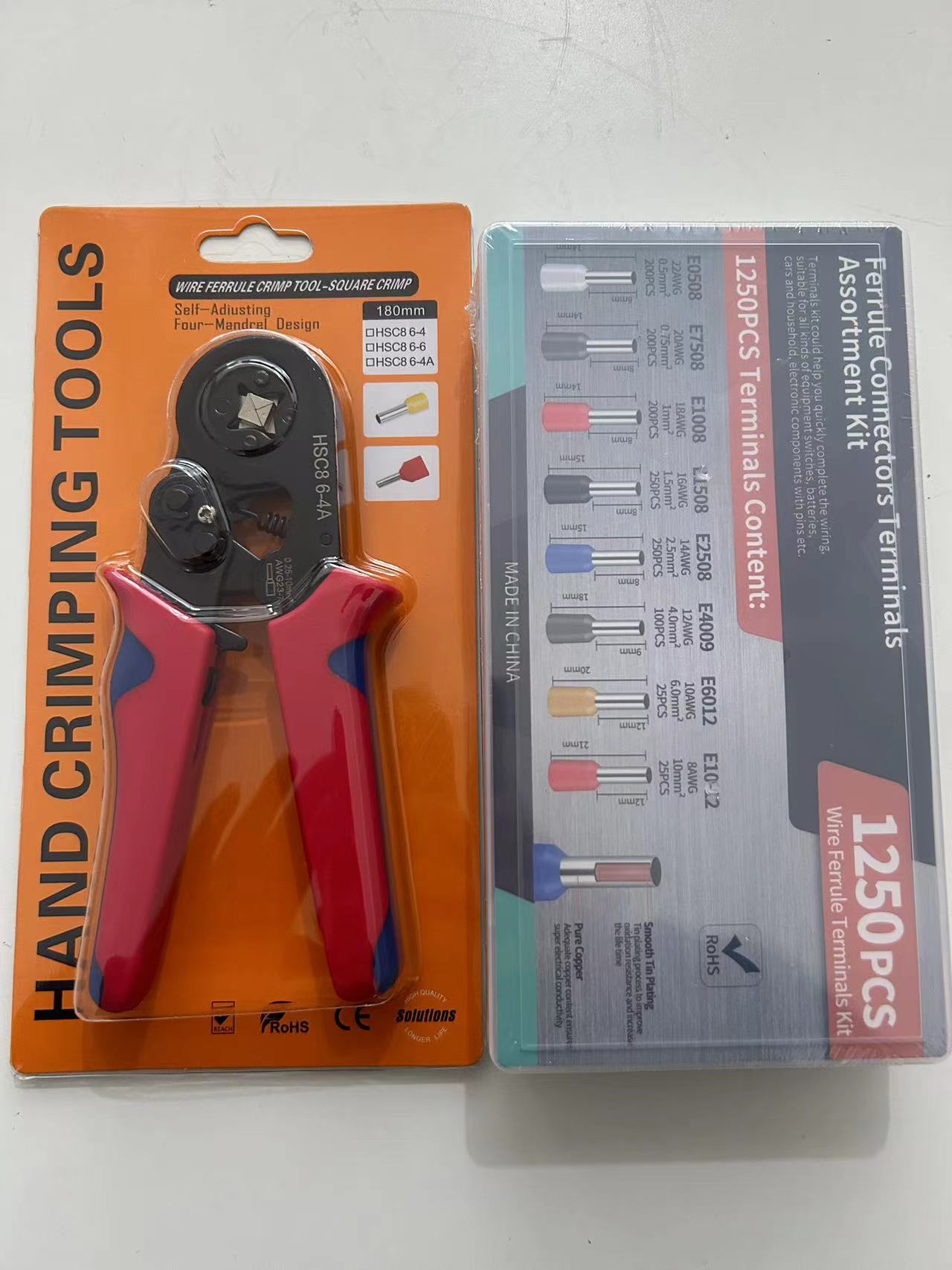 Terminales de Cableado Tipo Tubo VE Europeos Prensados en Frío, 1200 Piezas, Alicates de Engarzado HSC8 6-4A, Juego Combinado de Alicates de Engarzado