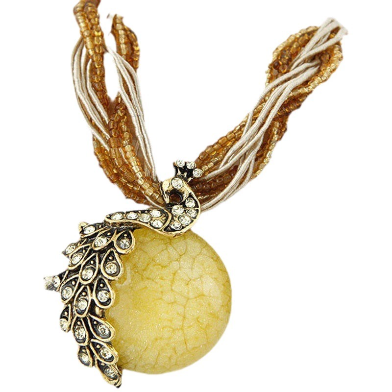 Трансграничные европейские и американские чистые ручные богемный стиль ретро павлин драгоценный камень темперамент дамы рисовые бусы ожерелье свитер цепи