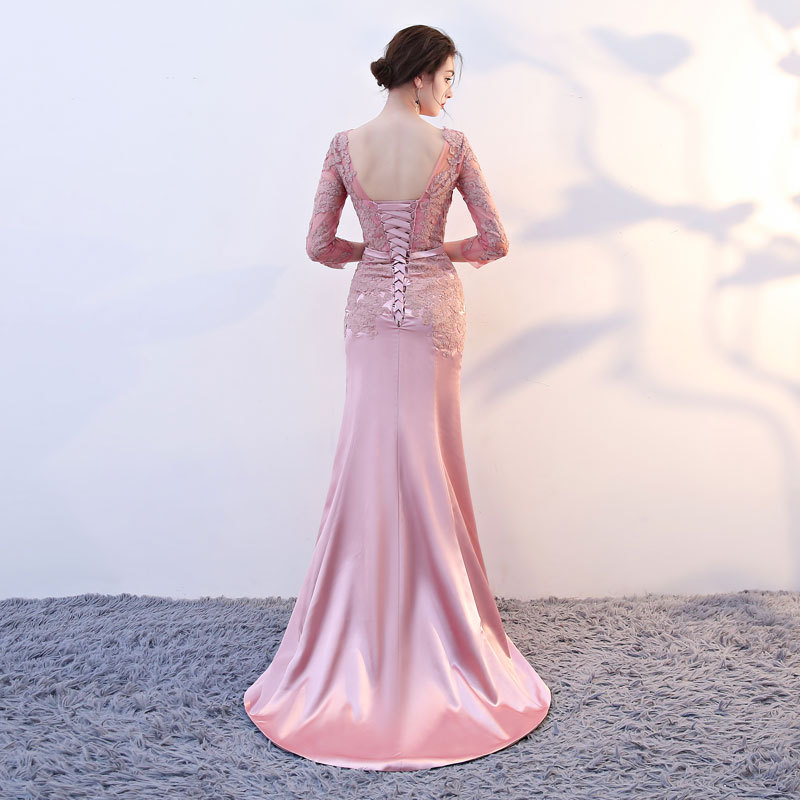 Europa y América Amazon AliExpress deseo nuevo encaje cuello redondo sexy fishtail elegante simple adelgazamiento personalizable
