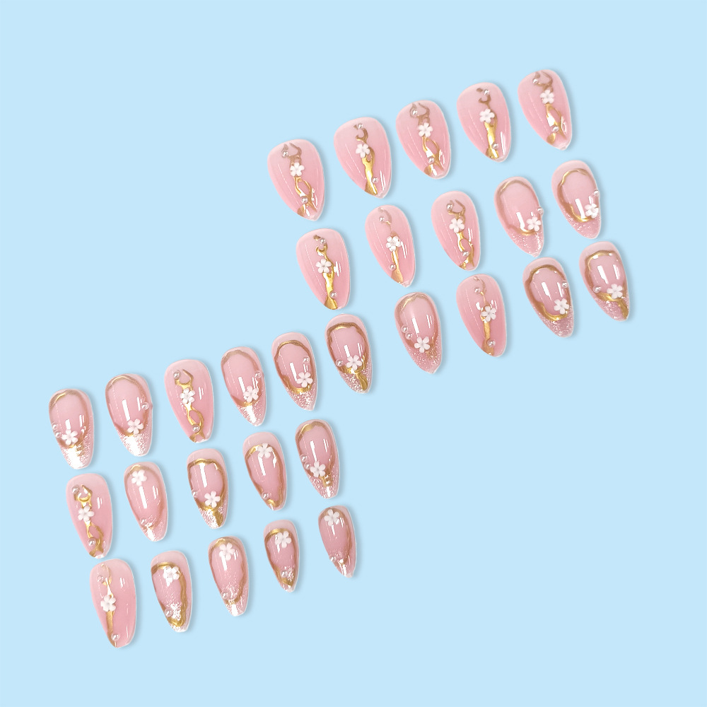 Comercio exterior 3D estereoscópio ojo de gato Lips dorado desgaste de uñas de estilo francés 30 piezas de uñas falsas de moda caliente