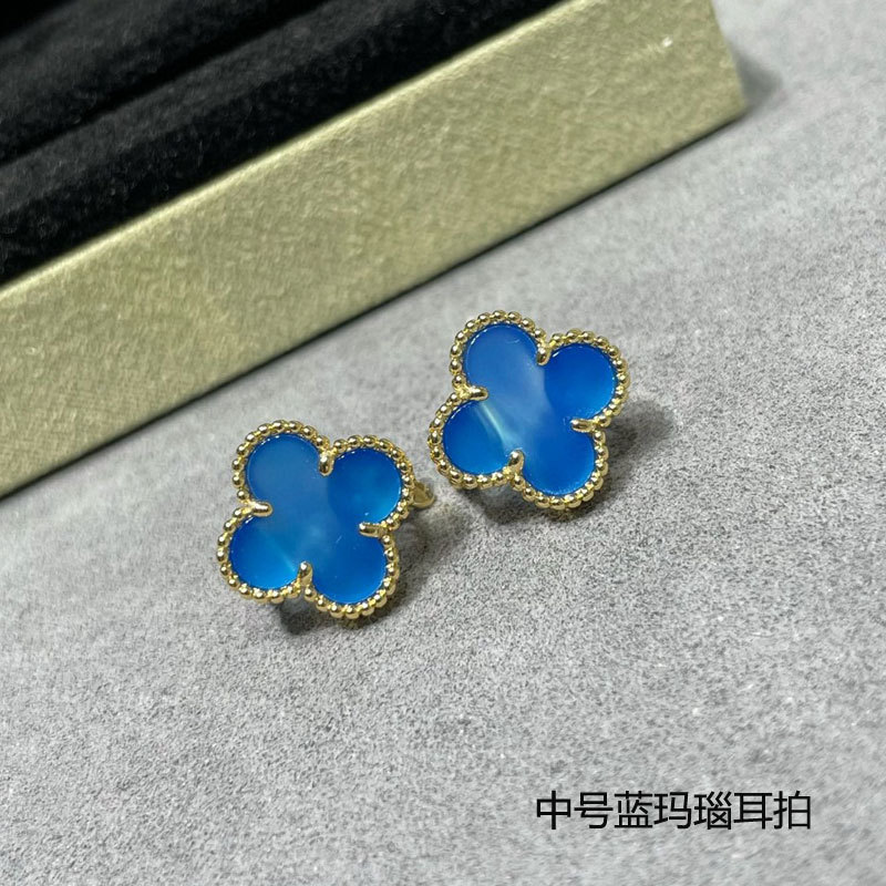 梵家高版本925银四叶草耳钉女18k玫瑰金耳环气质玛瑙纯银节日礼物|undefined