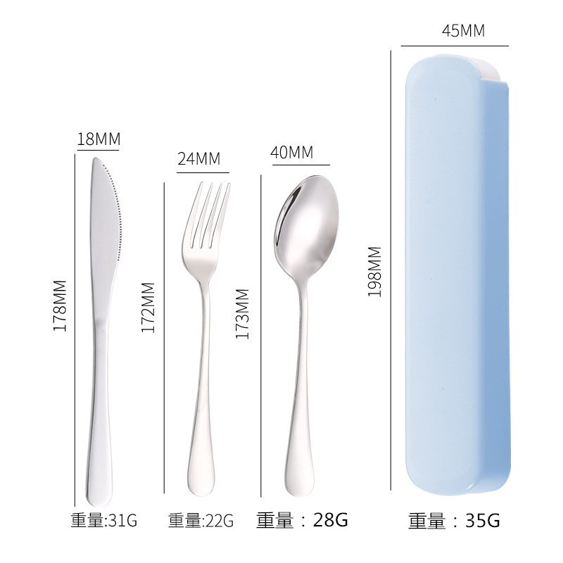 Juego portátil de cubiertos de acero inoxidable, incluye cuchillo, tenedor y cuchara, ideal para estudiantes o camping