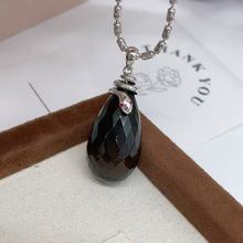 S925银镶嵌天然茶晶吊坠小水滴饰品挂坠跨境爆款