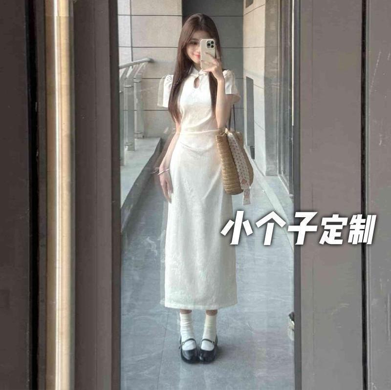 150 Petite New Chinese Style Improved Cheongsam Dress Summer Gentle Temperament Girl Waist-Cinching Long Dress 150 Petite New Chinese Style Improved Cheongsam Dress Summer Gentle Temperament Girl Waist-Cinching Long Dress