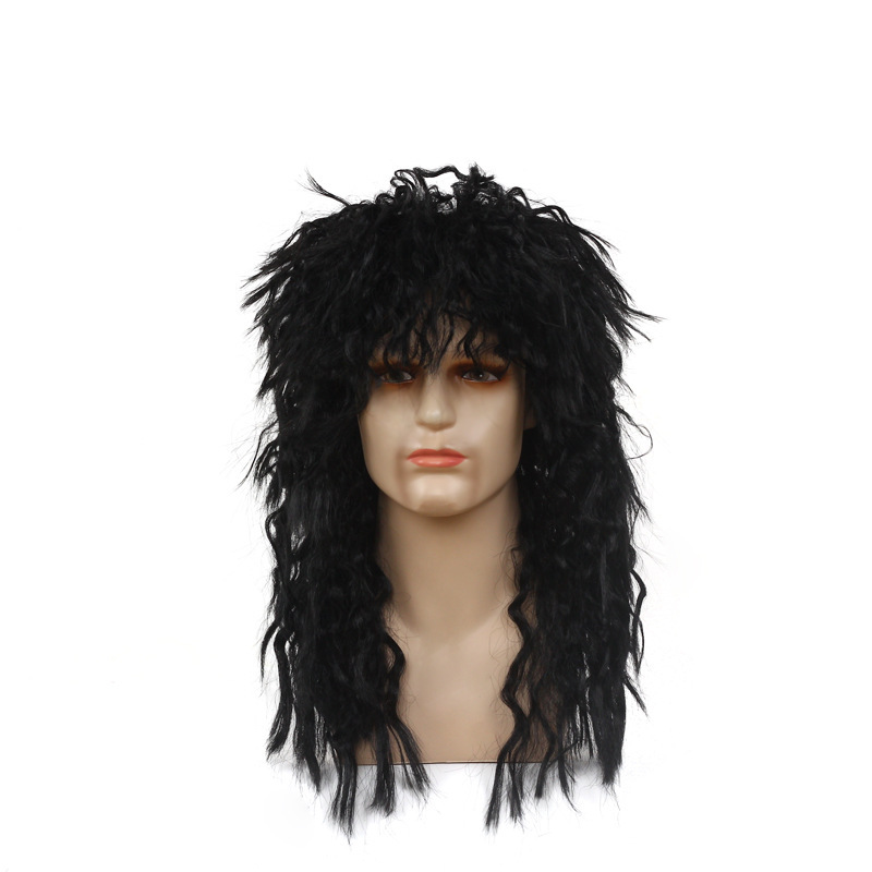 Cross-Border 80S Rock Star S-Curved Wig Punk Fluffy Full Headgear Halloween Full Headgear Wig