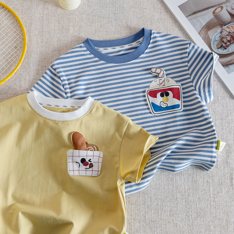 Boys' Short-Sleeved T-Shirt 2025 New Kidsren's Summer Cotton Tops Baby Summer Clothes Fashionable Cartoon Bottoming Shirts Trendy