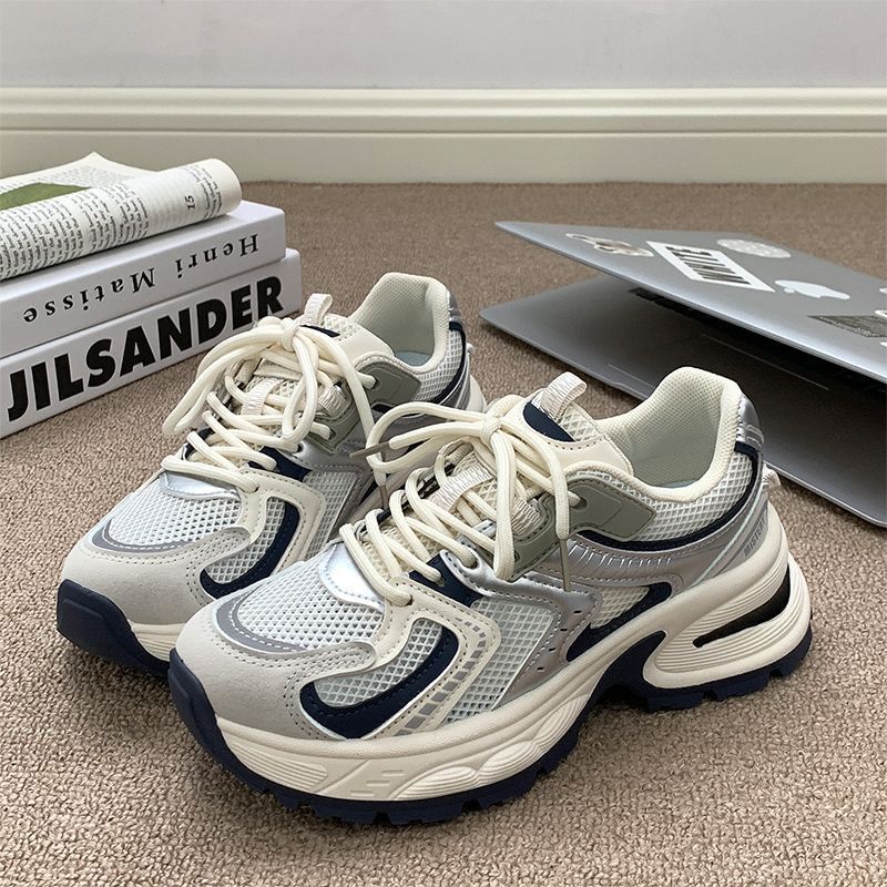 Thick-Soled Height-Increasing Daddy Shoes for Women 2025 Spring and Autum New Ins Trbottomy Versatile Mesh Breathable Casual Sports Shoes