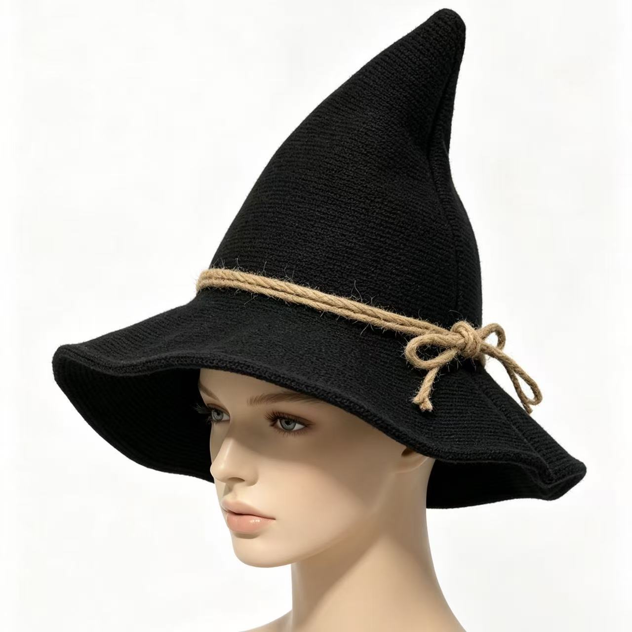 Wizard Hat European and American Cross-Border Halloween Cotton Yarn Party Hat Knitted Pointed Wizard Hat Role-Playing